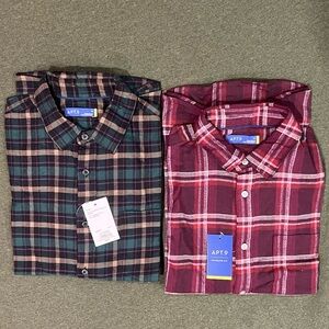 NWT 2 Medium Apt 9 Button Down Plaid Stretch Flannel Shirts